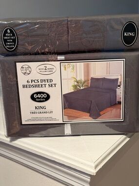King Size 6-Piece Dyed Bedsheet Set - King, Charcoal Gray